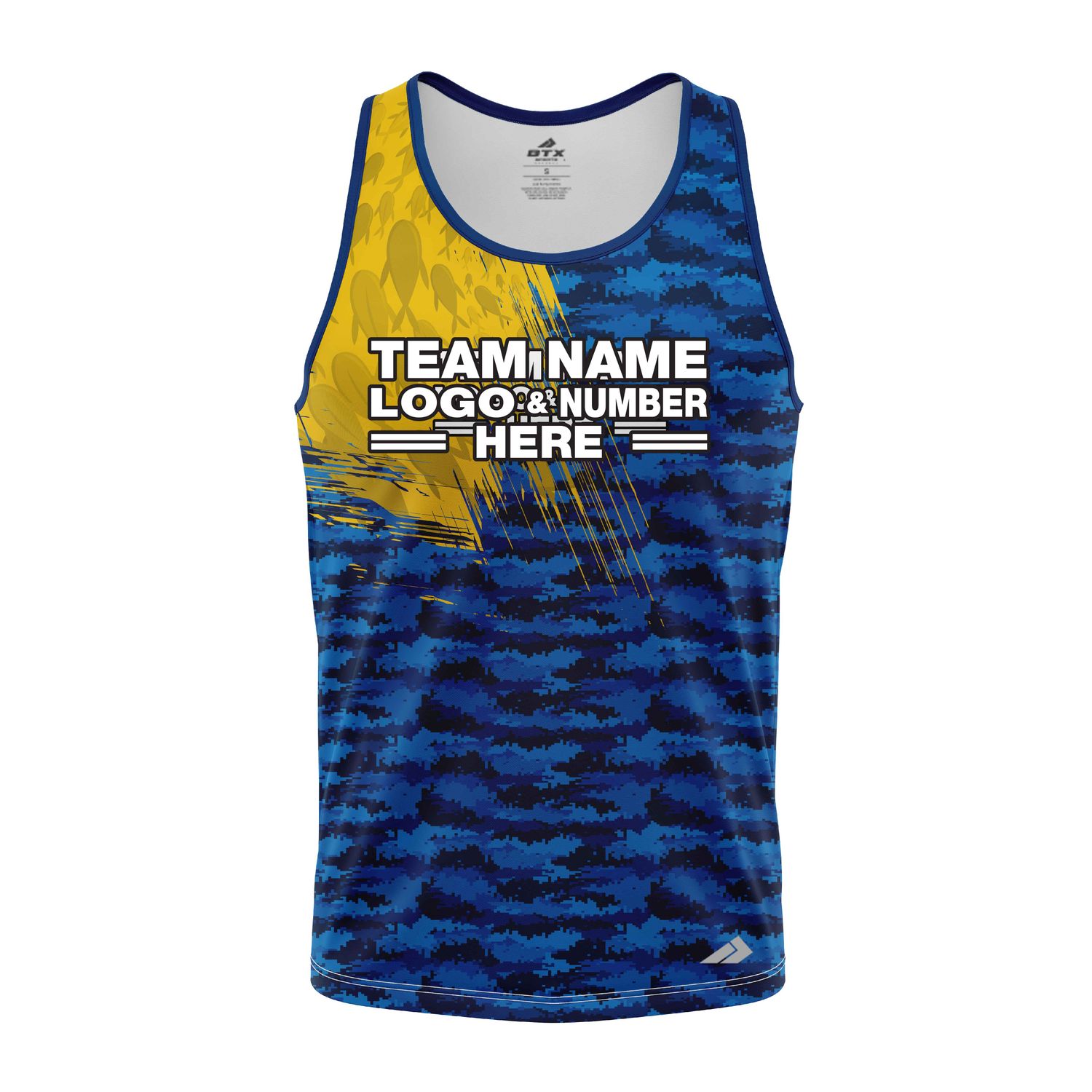 Custom Fully Sublimated Marine Fishing Pattern Blue Yellow Performance Tank Top 22653