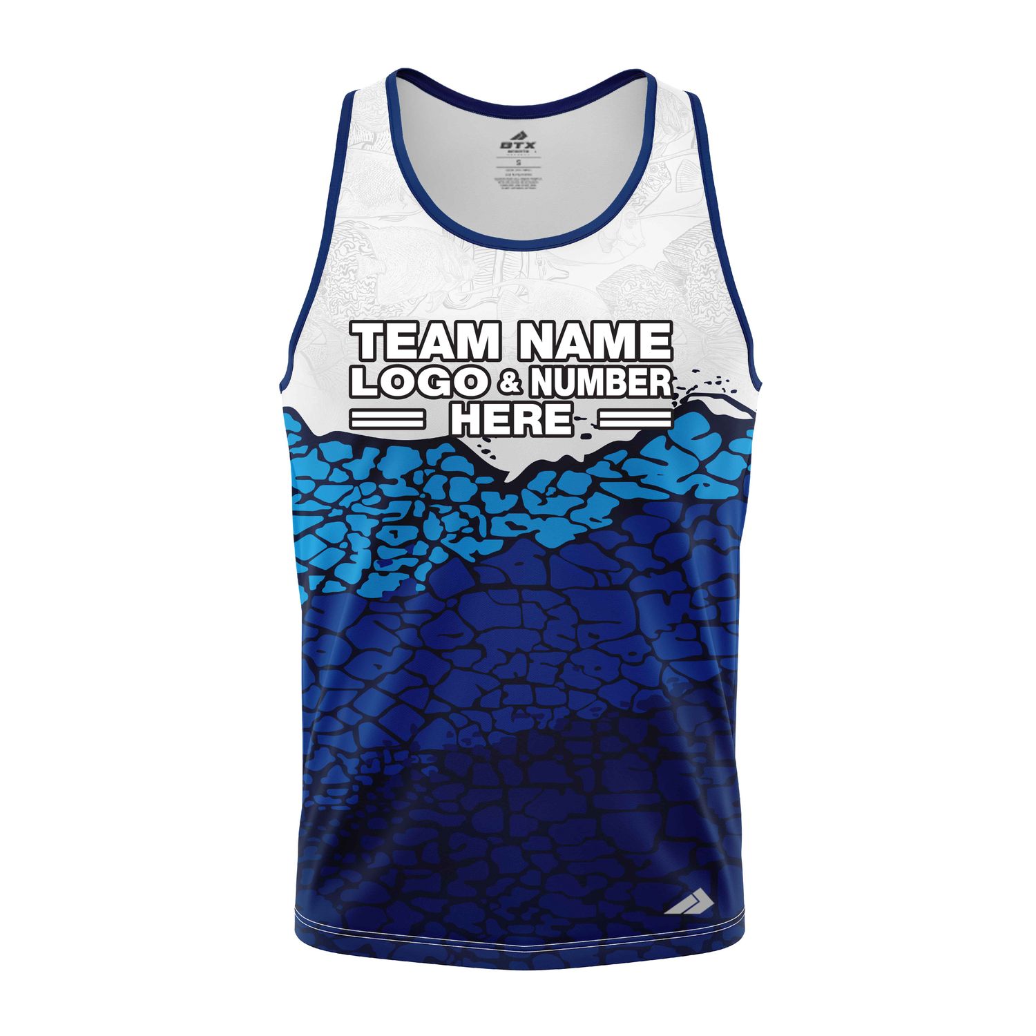 Custom Fully Sublimated Ocean Grid Pattern Blue White Performance Tank Top 22661