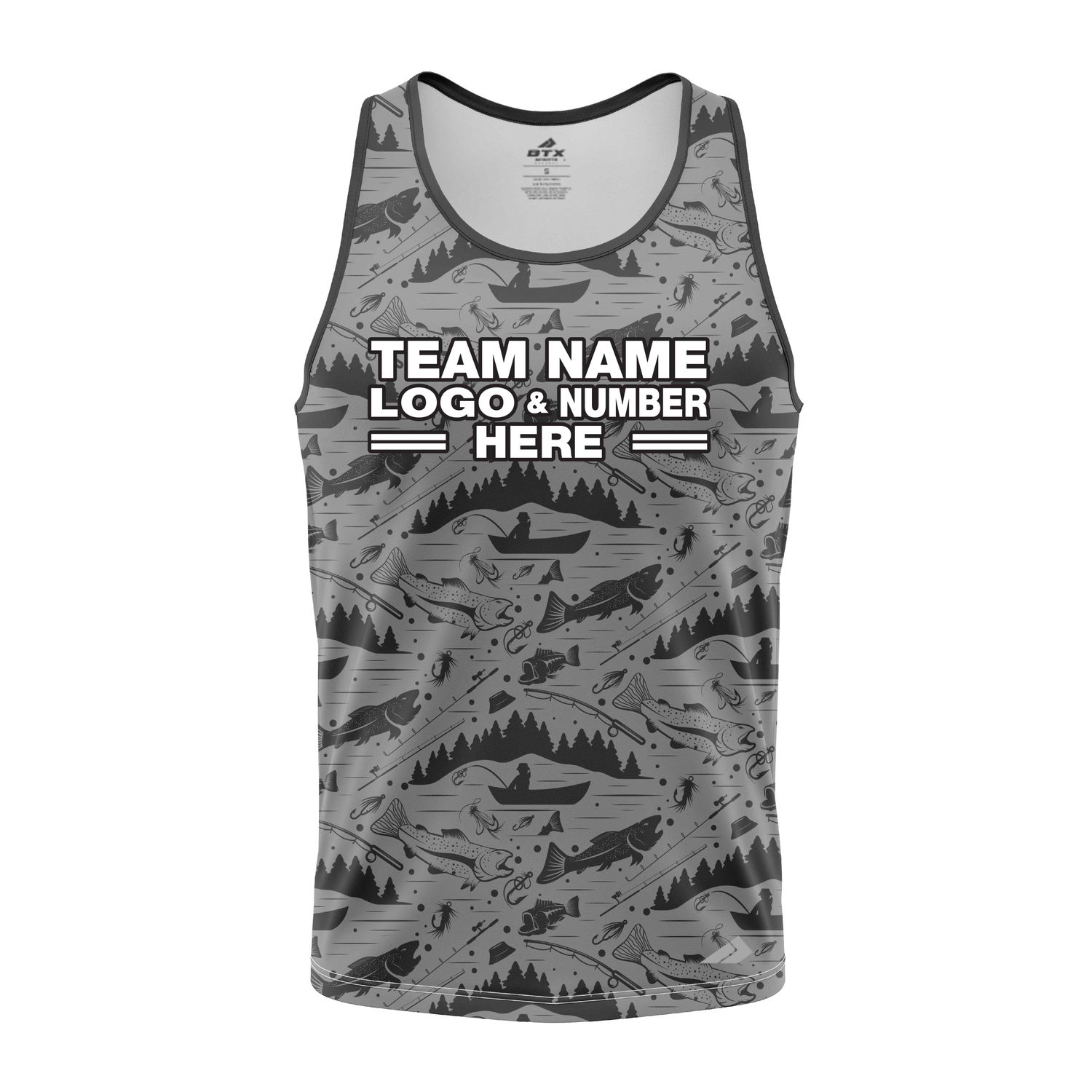 Custom Fully Sublimated Mosaic  Fishing Pattern Gray Performance Tank Top 22669