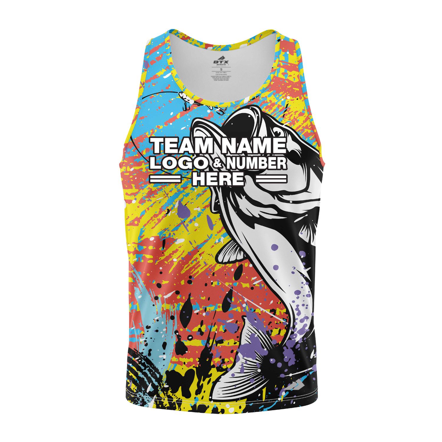 Custom Fully Sublimated Tie Dye Fishing Pattern Multicolor Performance Tank Top 22677