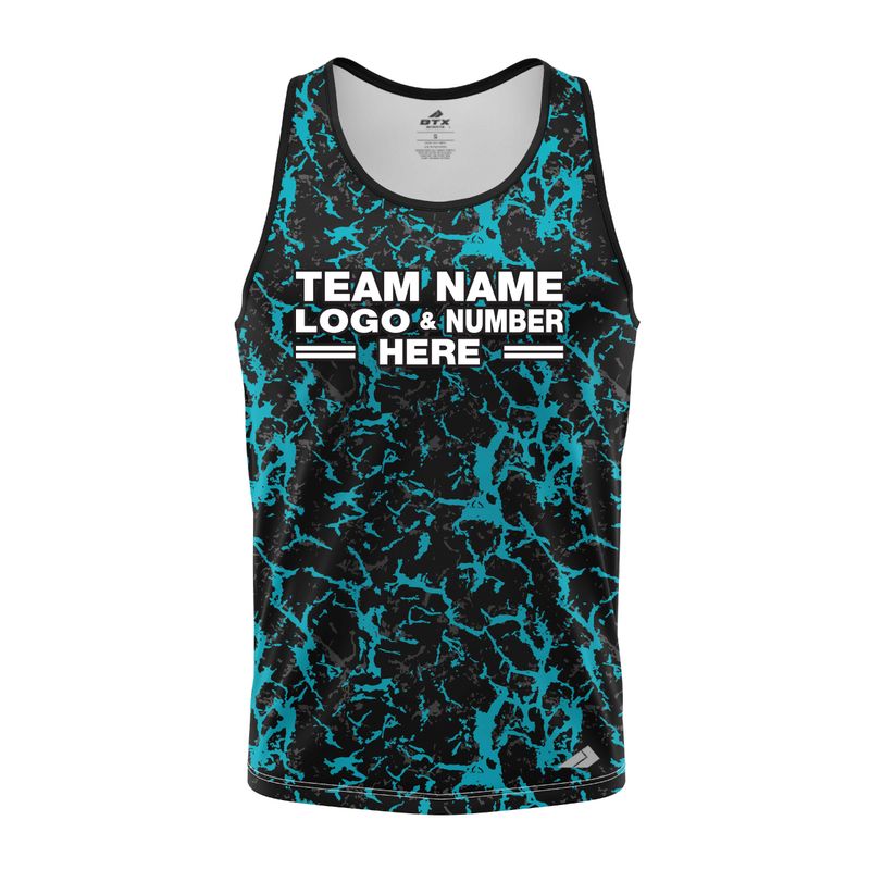 Custom Fully Sublimated Aqua Fishing Pattern Black Blue Performance Tank Top 22701