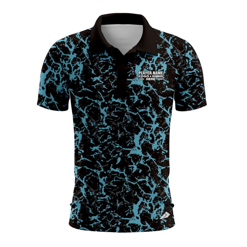 Custom Fully Sublimated Aqua Fishing Pattern Black Blue Performance Polo Shirt 22712