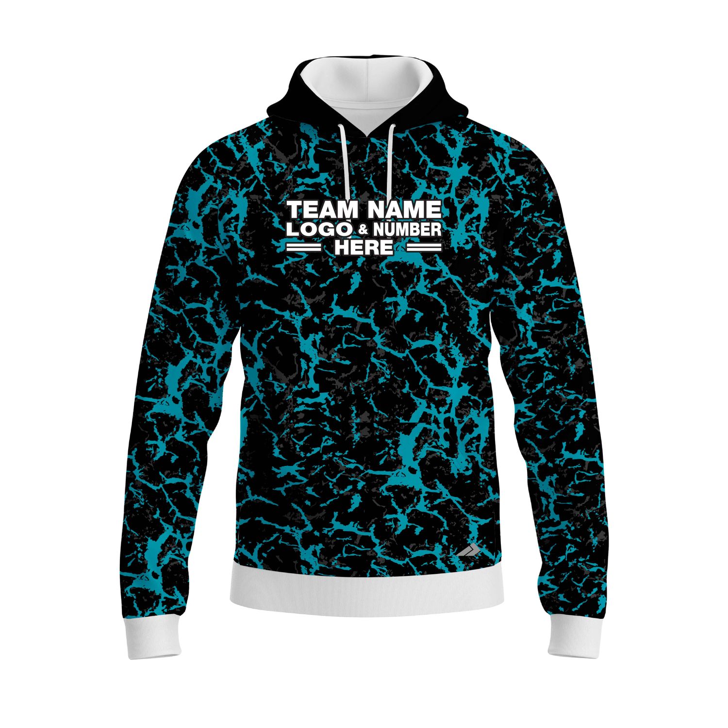 Custom Fully Sublimated Aqua Fishing Pattern Black Blue Performance Sports Pullover Hoodie 22719