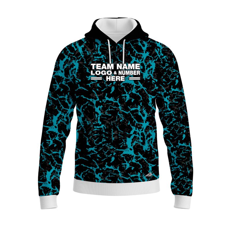 Custom Fully Sublimated Aqua Fishing Pattern Black Blue Performance Sports Pullover Hoodie 22719