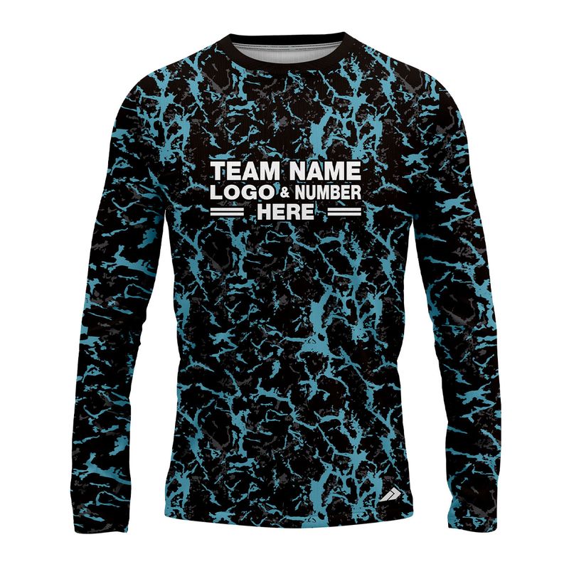Custom Fully Sublimated Aqua Fishing Pattern Black Blue Performance Long Sleeves 22721