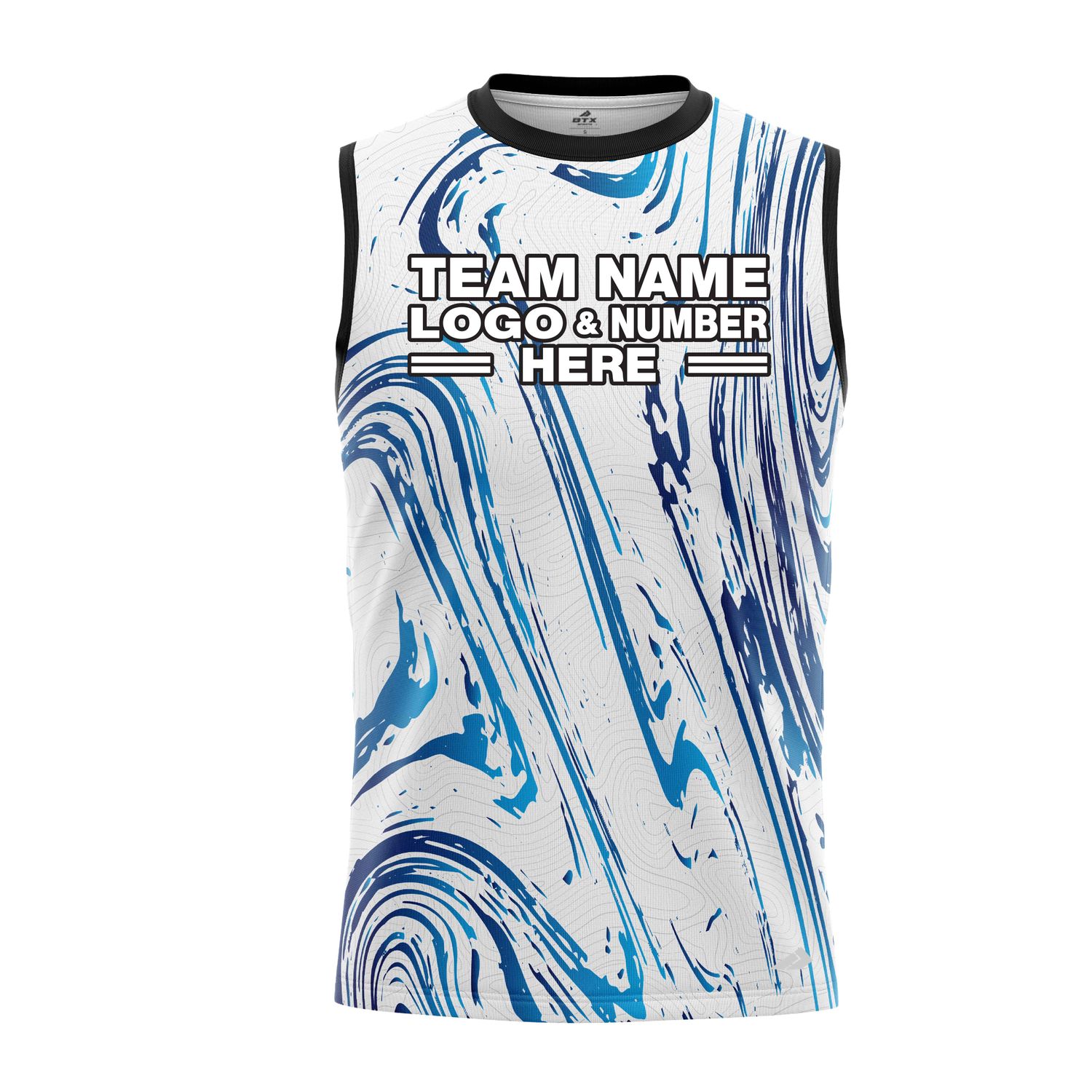 Custom Fully Sublimated Wave Fishing Pattern Blue Performance Sleeveless 22737