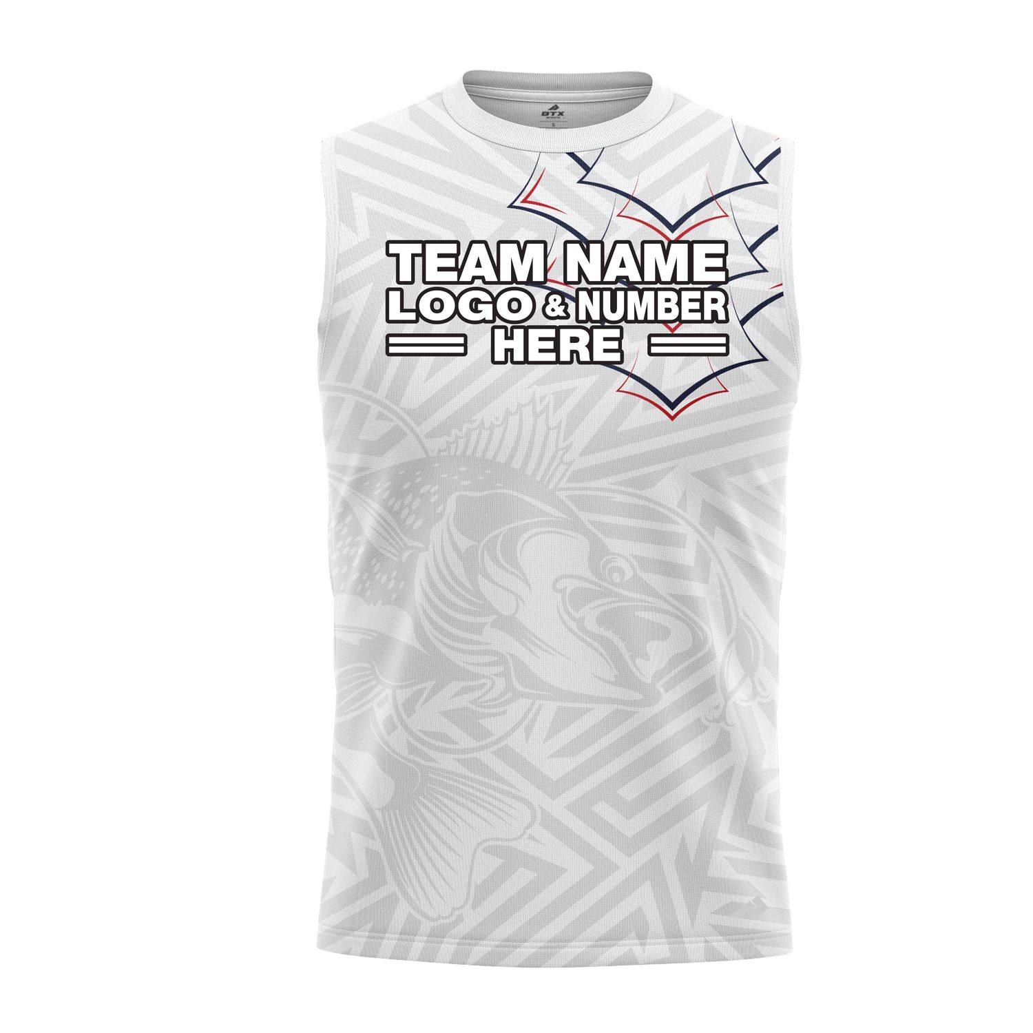 Custom Fully Sublimated Stylish Fishing Pattern Red White Blue Performance Sleeveless 22757