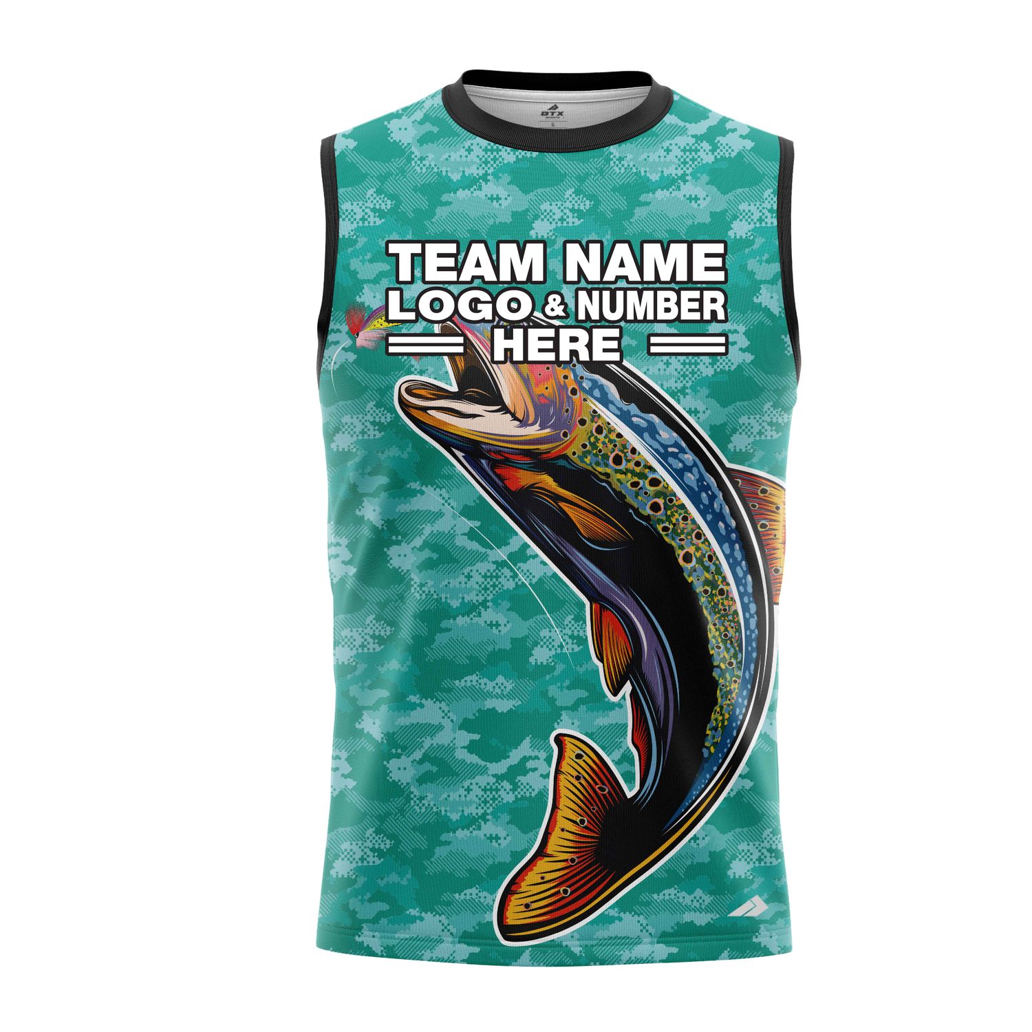 Custom Fully Sublimated Multicolor Fish Fishing Pattern  Performance Sleeveless 22749