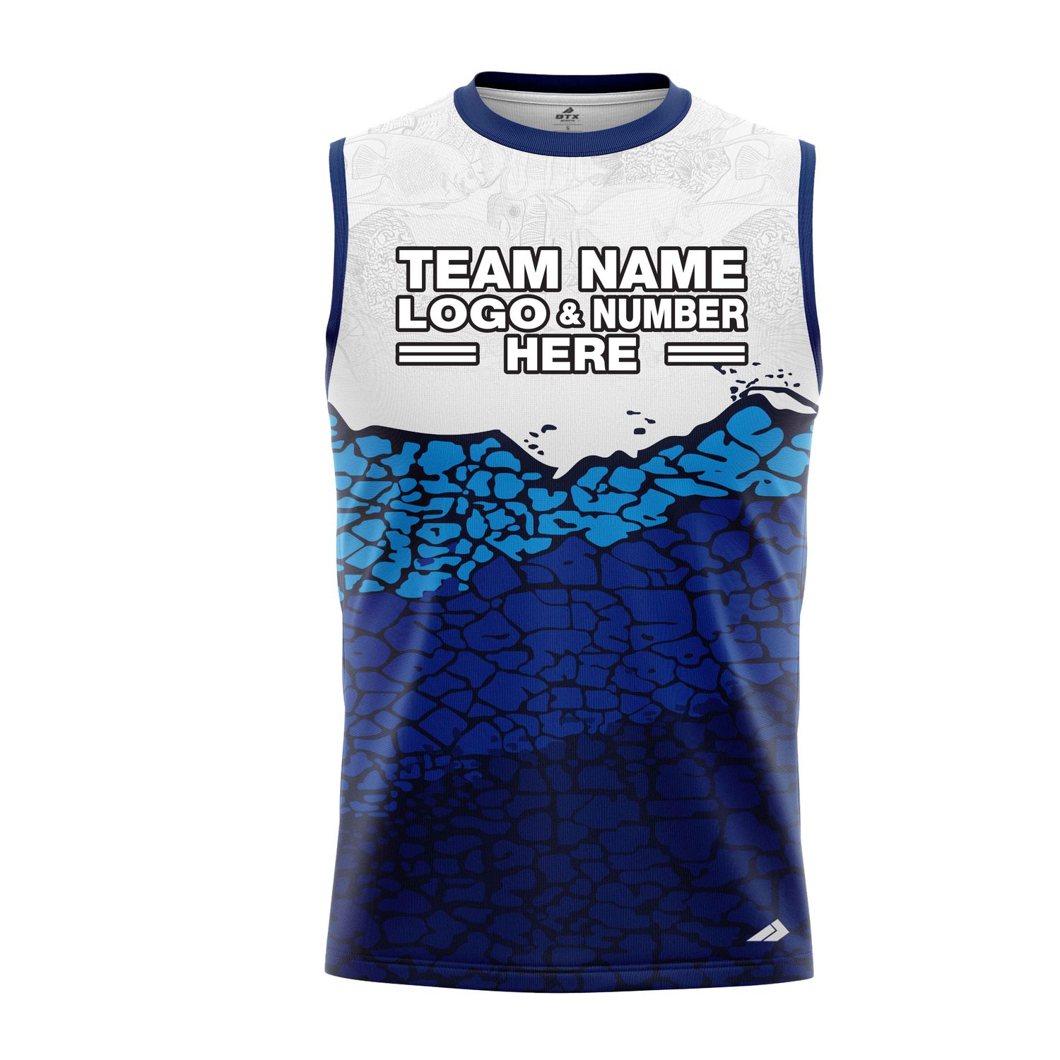 Custom Fully Sublimated Ocean Grid Pattern Blue White Performance Sleeveless 22753