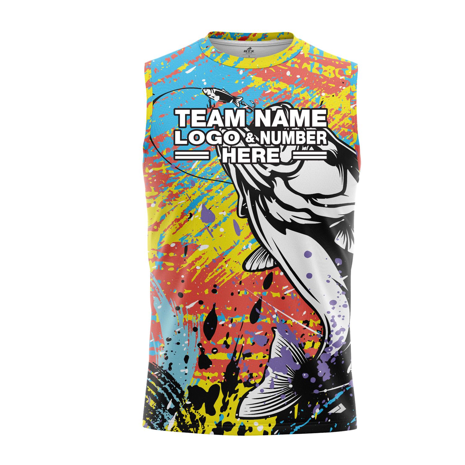 Custom Fully Sublimated Tie Dye Fishing Pattern Multicolor Performance Sleeveless 22769