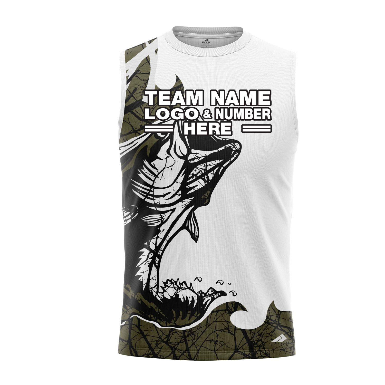 Custom Fully Sublimated Deep Sea Fishing Pattern Brown Performance Sleeveless 22765