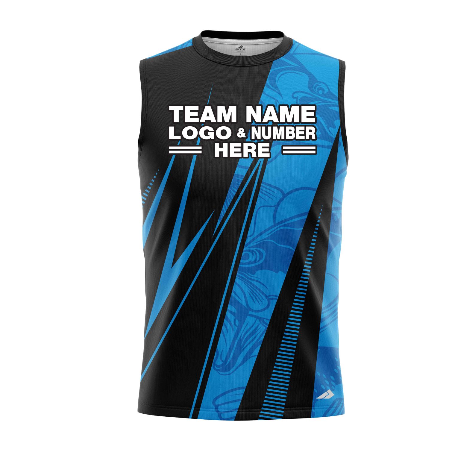 Custom Fully Sublimated Electric Fishing Pattern Black SkyBlue Performance Sleeveless 22773