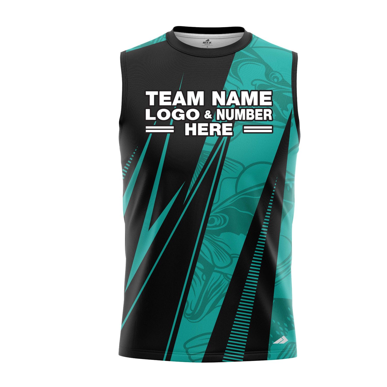 Custom Fully Sublimated Electric Fishing Pattern Black Teal Performance Sleeveless 22777
