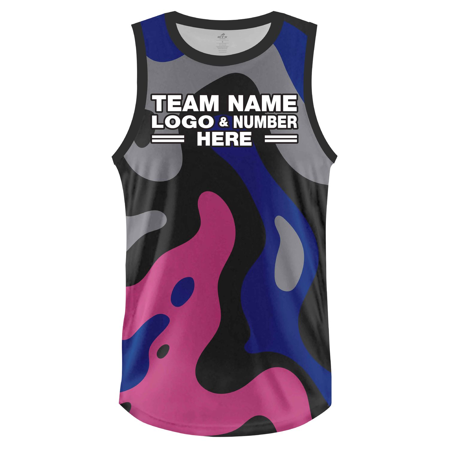 Custom Fully Sublimated Camo Pattern Black Pink Blue Performance Basketball Uniform Jersey 22957