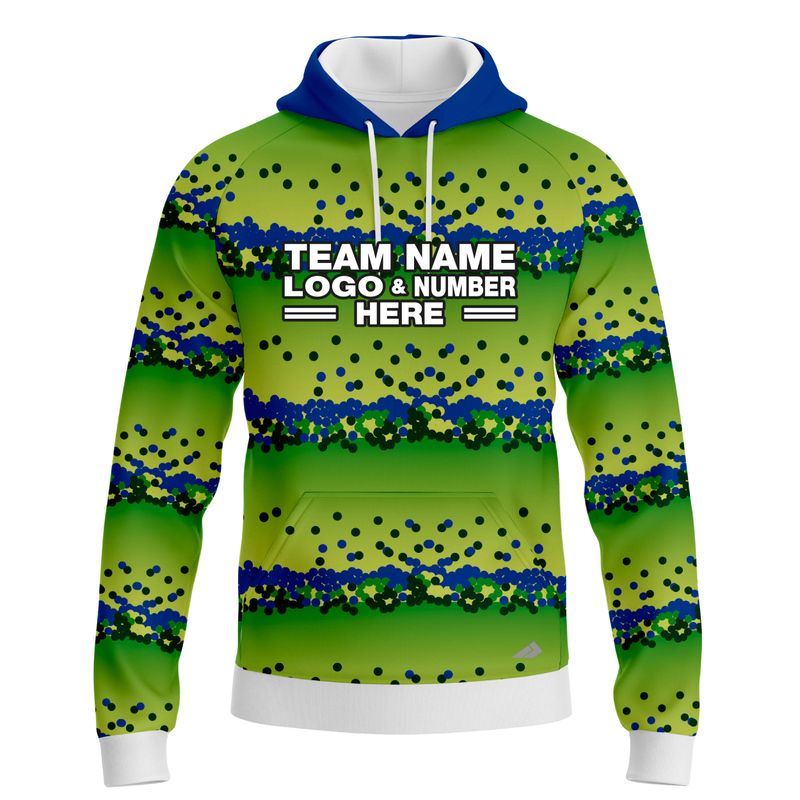 Custom Fully Sublimated Balls Dynamic Golf Pattern Green Blue Performance Sports Pullover Hoodie 24031
