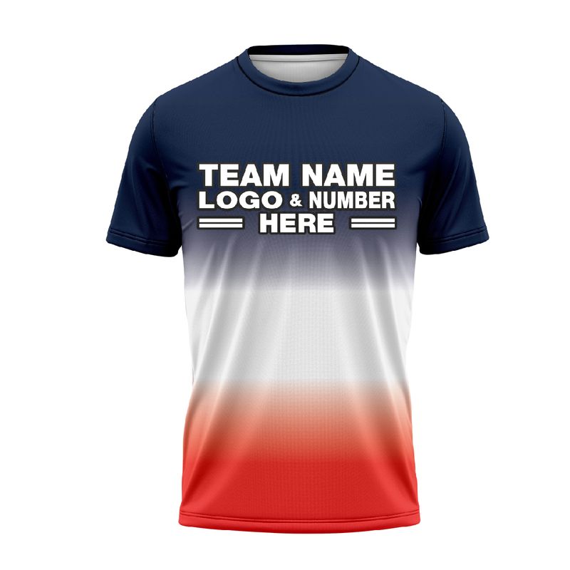 Custom Fully Sublimated 3 Faded Colors Pattern White Red Navy Blue Performance Soccer Uniform Jersey 24209