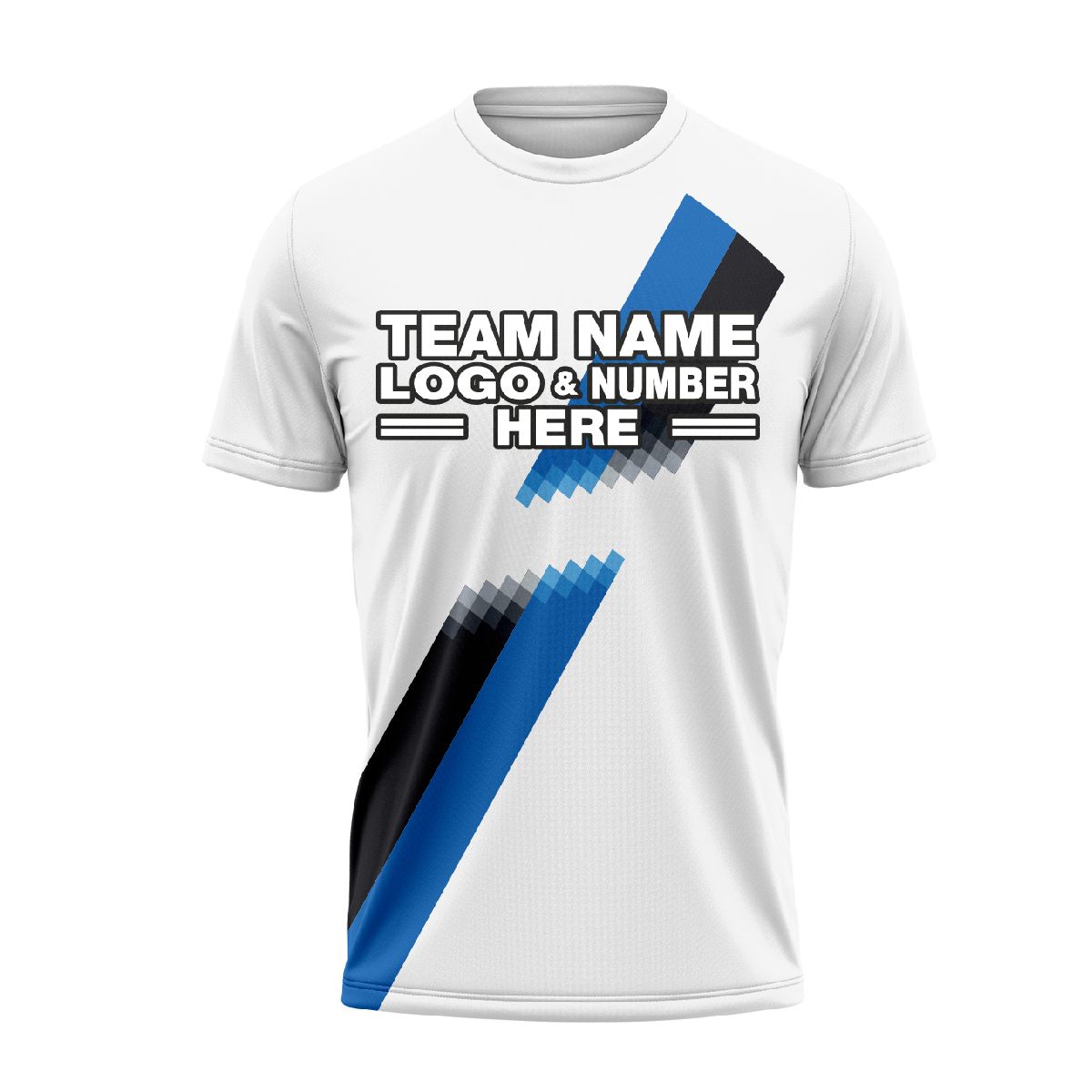 Custom Fully Sublimated Two Diagonal Stripes Pattern White Black Blue Performance Soccer Uniform Jersey 24409
