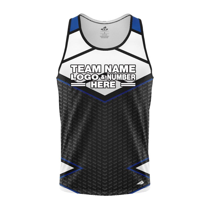 Custom Fully Sublimated BMX Modern Pattern Black White Blue Performance Tank Top 24477