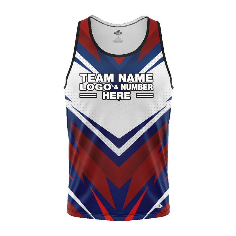 Custom Fully Sublimated BMX Extreme Pattern Black White Blue Red Performance Tank Top 24481