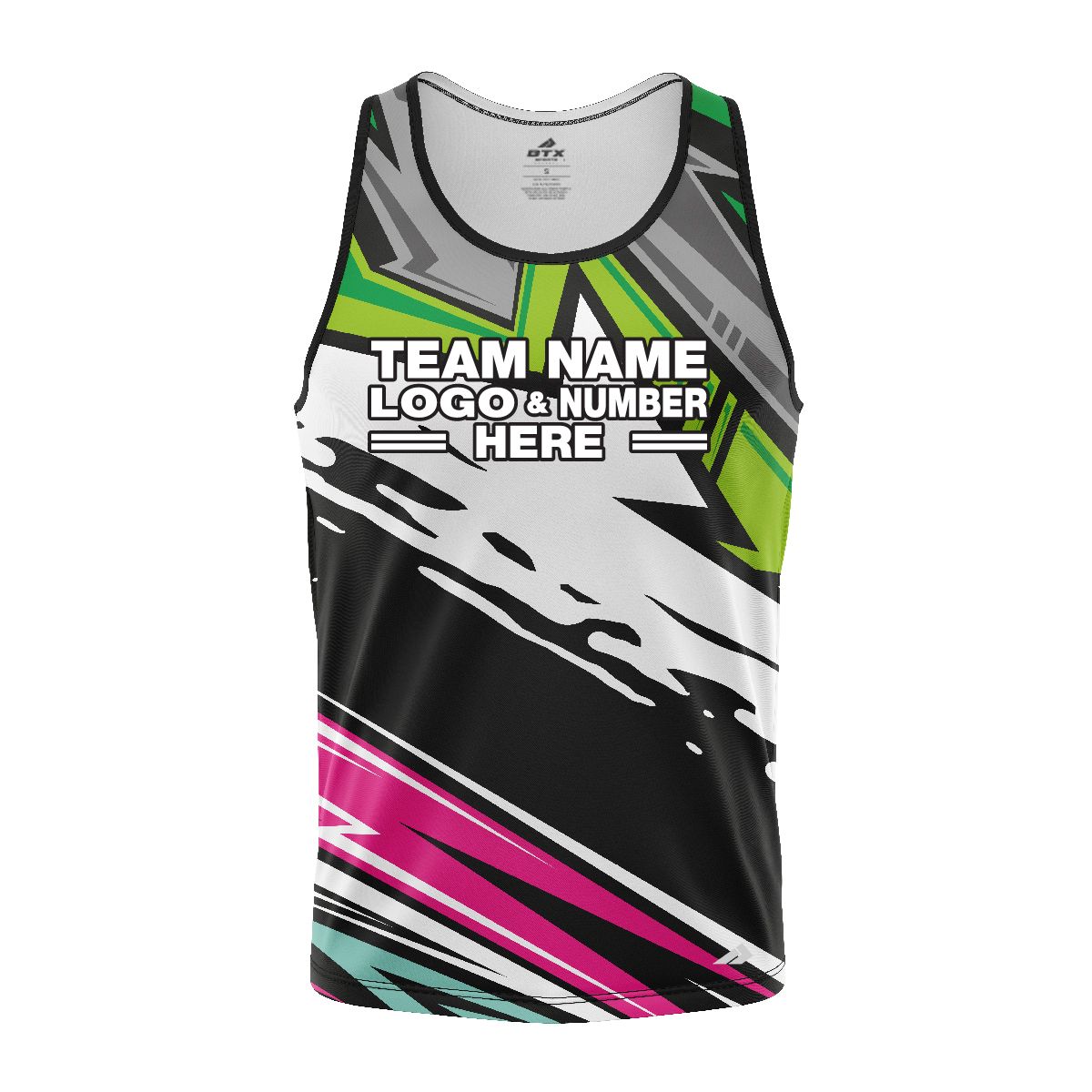 Custom Fully Sublimated Energetic Pattern Green Gray Teal Pink Performance Tank Top 24811
