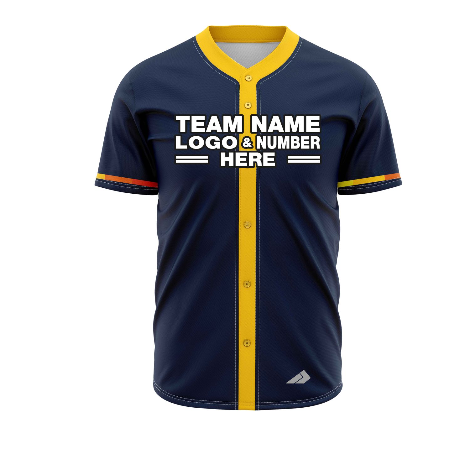 Custom Fully Sublimated Solid Three Pattern Dark Blue Yellow Performance Baseball Softball Full Buttons Jersey 25010