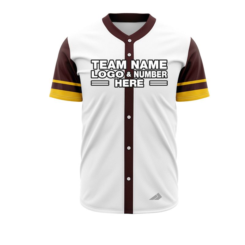Custom Fully Sublimated Elegant Four Pattern White Yellow Black Performance Baseball Softball Full Buttons Jersey 25016