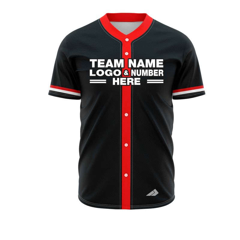 Custom Fully Sublimated Elegant Five Pattern Black Red White Performance Baseball Softball Full Buttons Jersey 25018