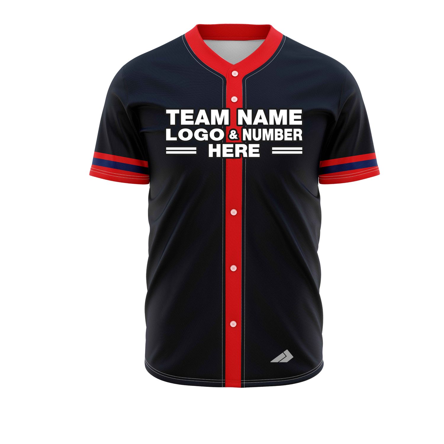 Custom Fully Sublimated Elegant Nine Pattern Dark Blue Red Performance Baseball Softball Full Buttons Jersey 25024