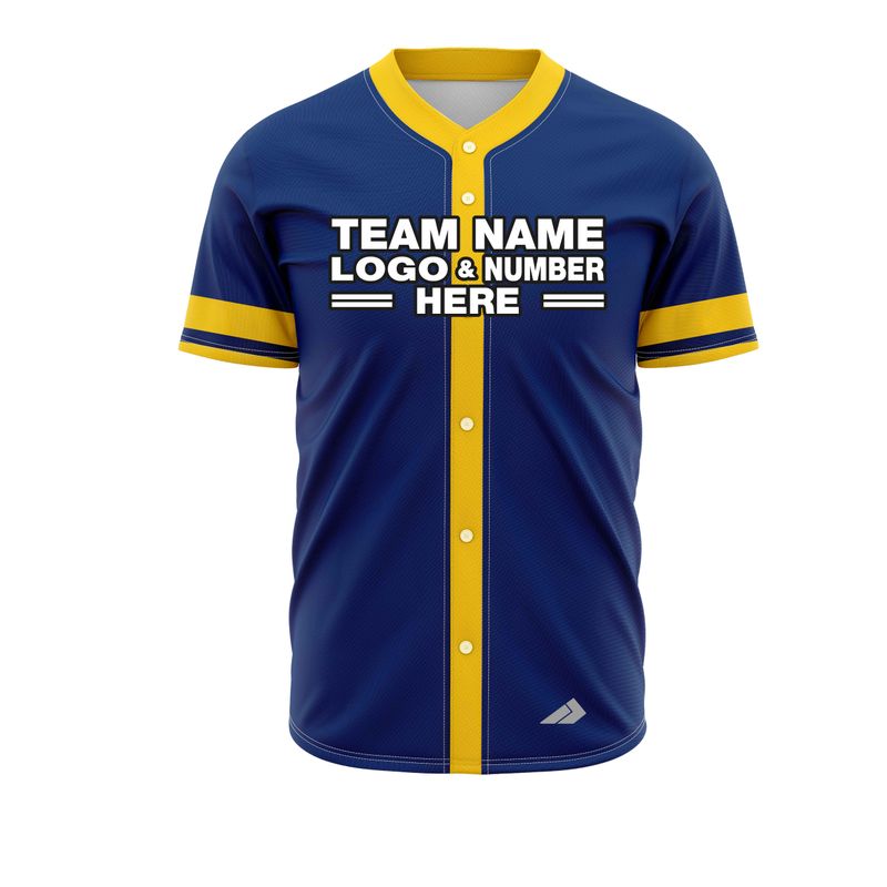 Custom Fully Sublimated Elegant Ten Pattern Blue Yellow Performance Baseball Softball Full Buttons Jersey 25025