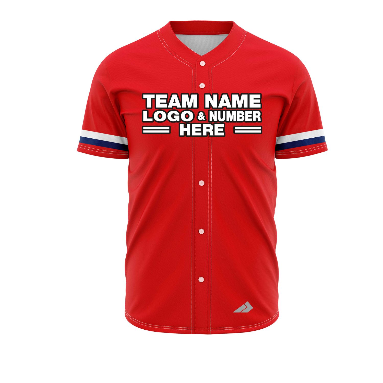 Custom Fully Sublimated Solid Ten Pattern Red Blue White Performance Baseball Softball Full Buttons Jersey 25027