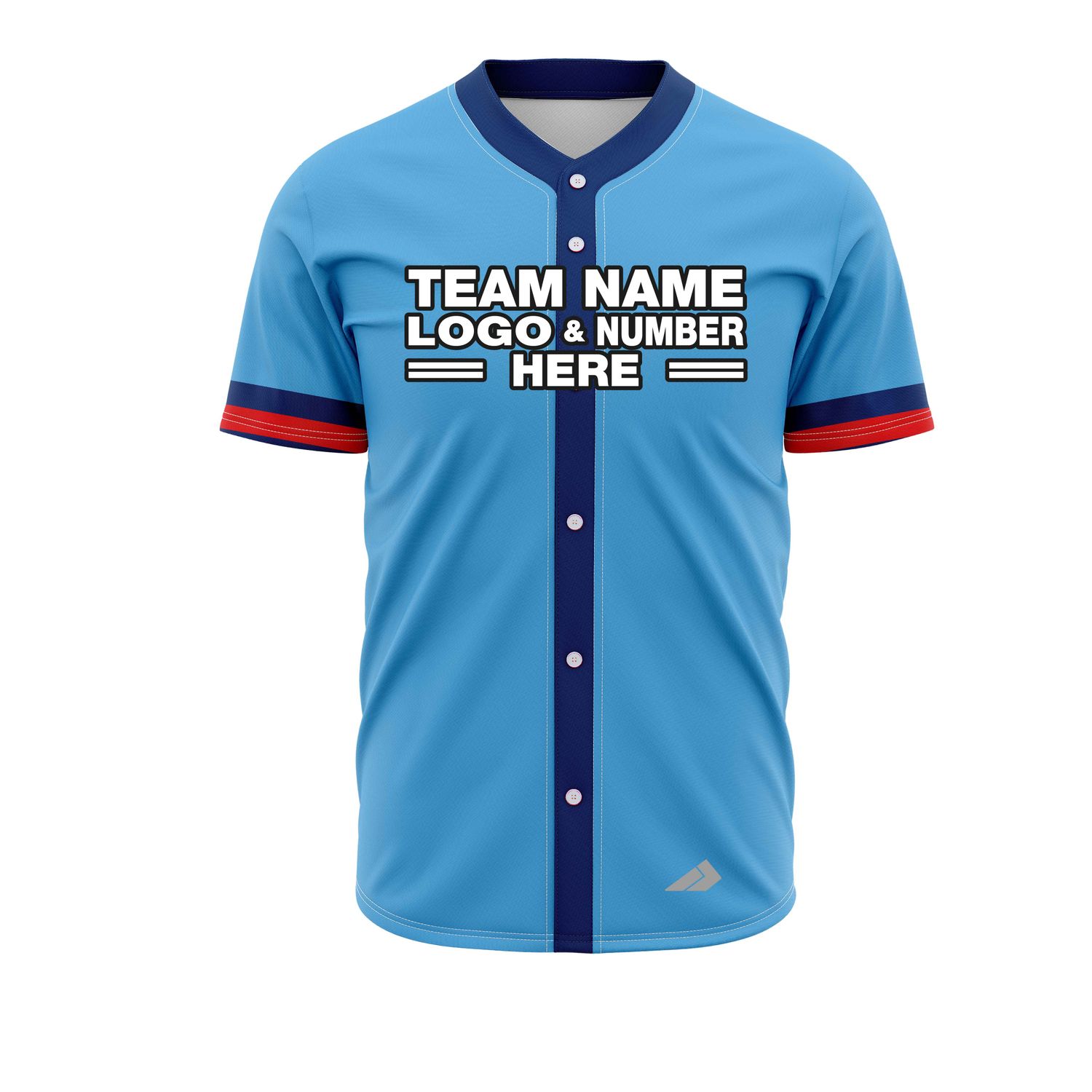 Custom Fully Sublimated Horizontal Stripes on Sleeves Two Pattern SkyBlue Red Blue Performance Baseball Softball Full Buttons Jersey 25032