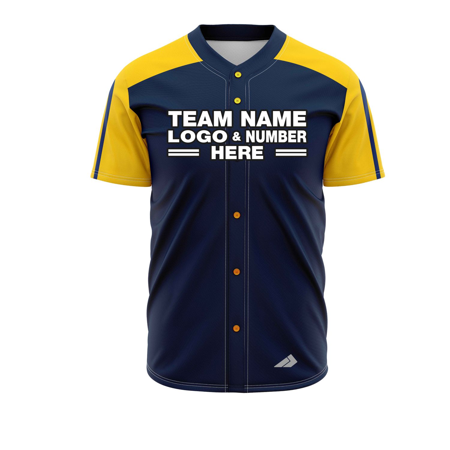 Custom Fully Sublimated Radiant Pattern Dark Blue Yellow Performance Baseball Softball Full Buttons Jersey 25035