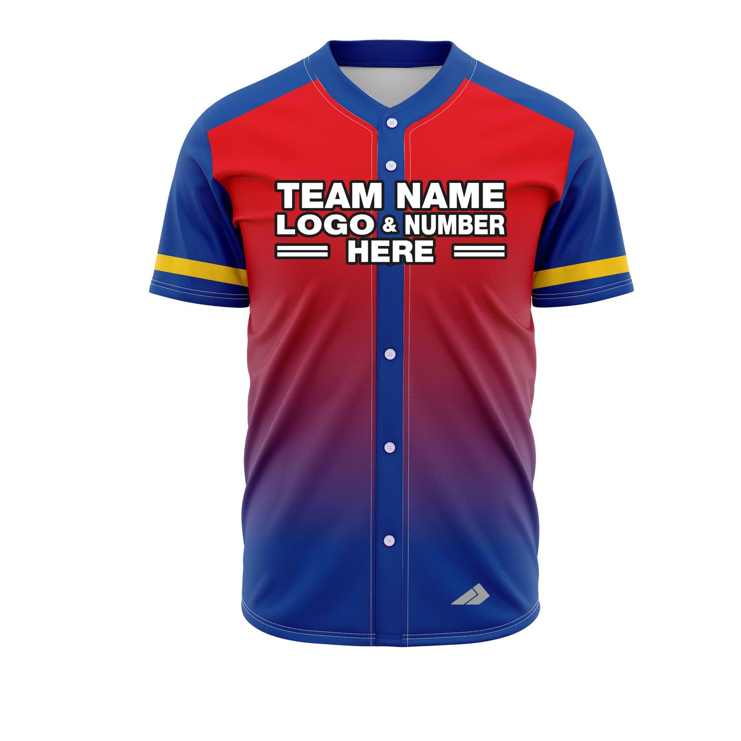 Custom Fully Sublimated Faded from the Bottom Three Pattern Red Blue Yellow Performance Baseball Softball Full Buttons Jersey 25046