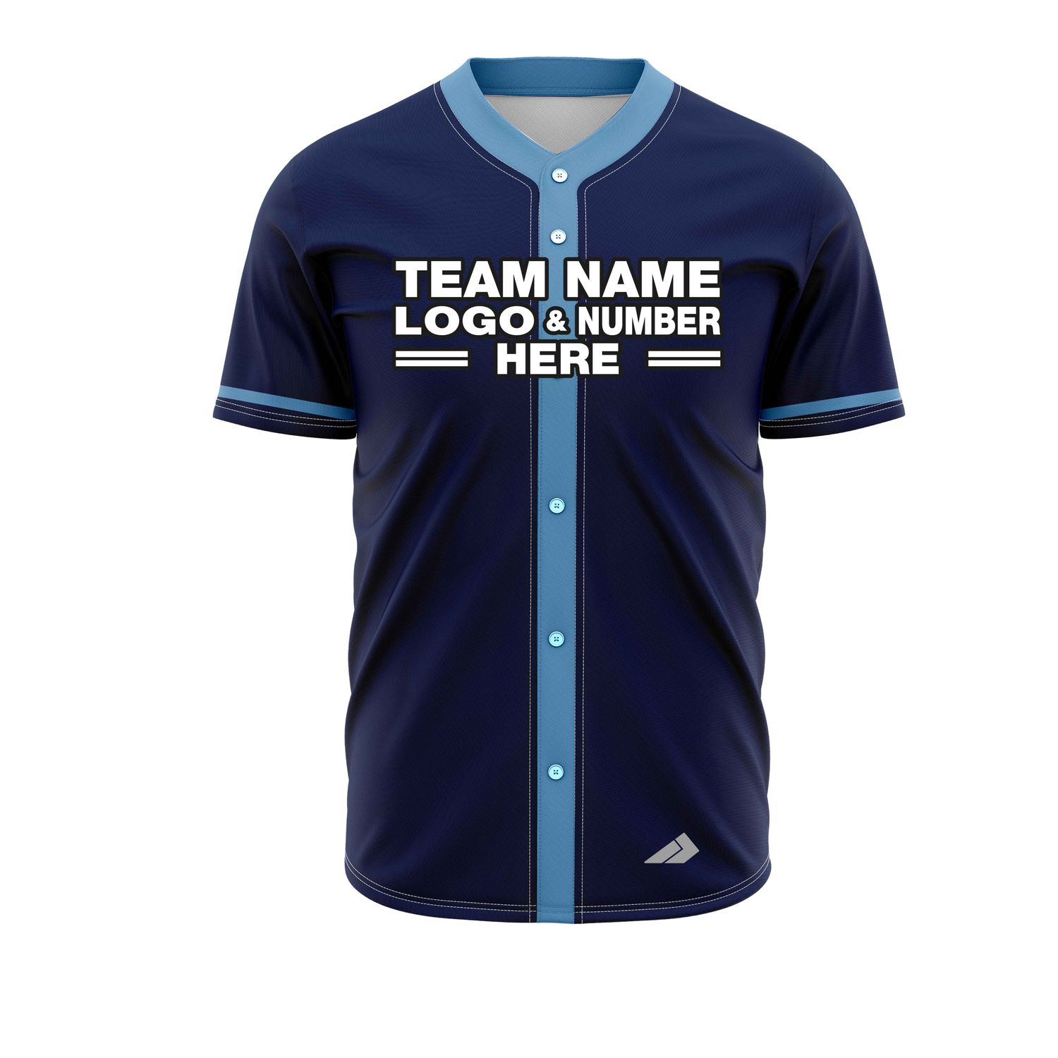 Custom Fully Sublimated Elegant Six Pattern Dark Blue SkyBlue Performance Baseball Softball Full Buttons Jersey 25019