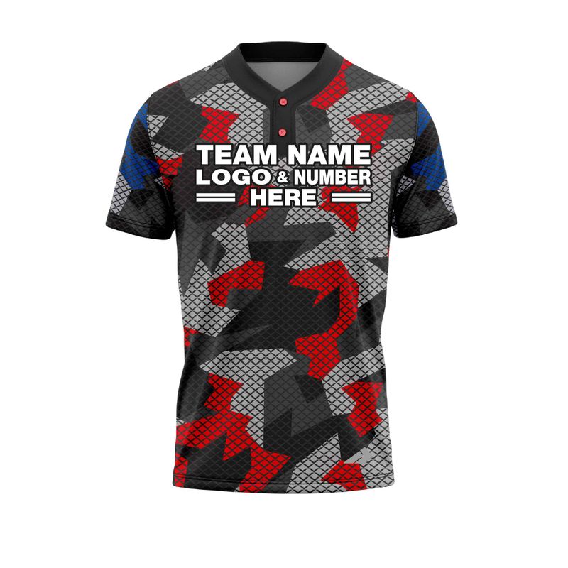 Custom Fully Sublimated Exotic Pattern Black Gray Red Blue Performance Baseball Softball Two Buttons Jersey 25053