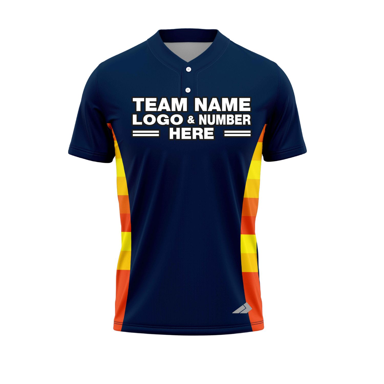 Custom Fully Sublimated Multicolor Waist Pattern Dark Blue Yellow Orange Red Performance Baseball Softball Two Buttons Jersey 25054