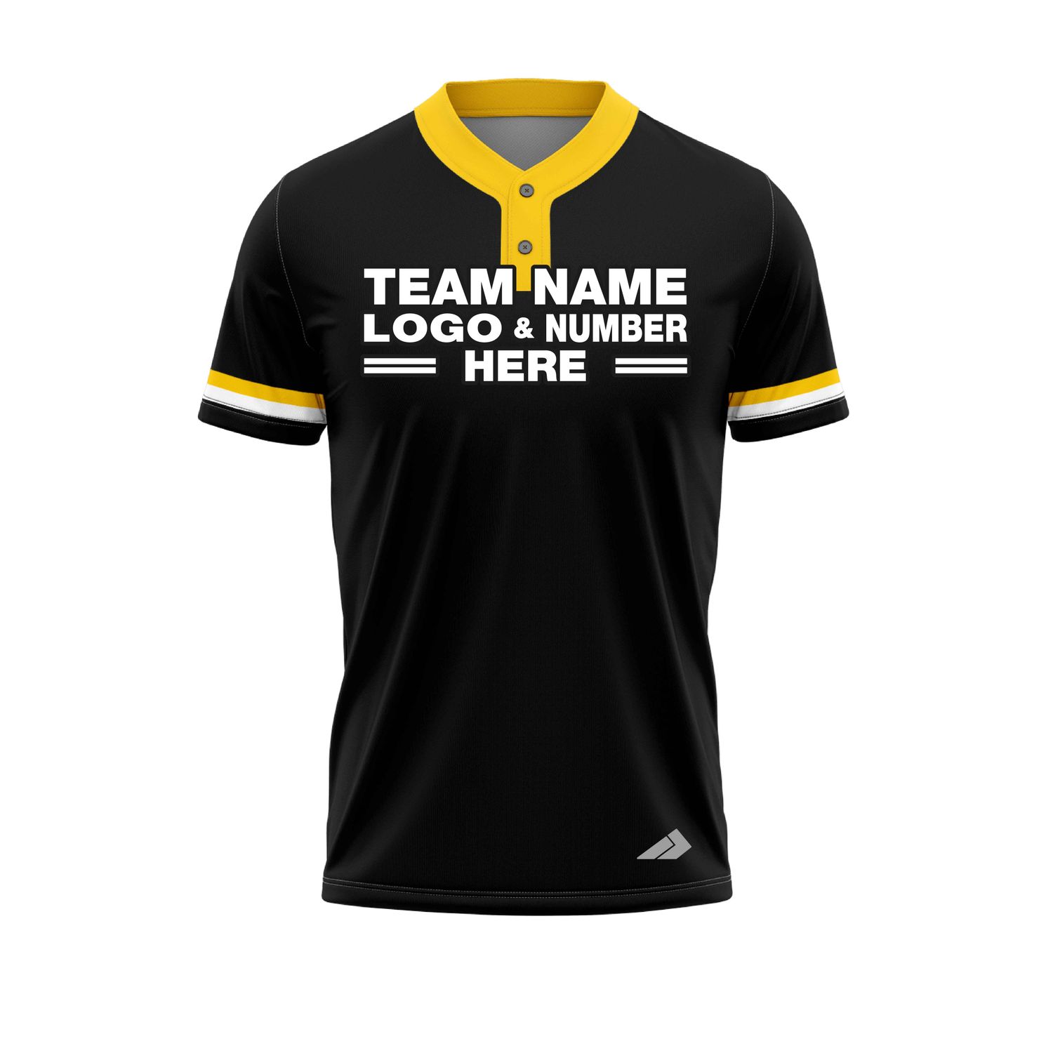 Custom Fully Sublimated Solid Five Pattern Black Yellow White Performance Baseball Softball Two Buttons Jersey 25057