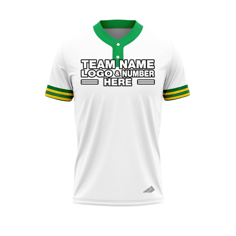 Custom Fully Sublimated Elegant Three Pattern White Yellow Green Performance Baseball Softball Two Buttons Jersey 25060