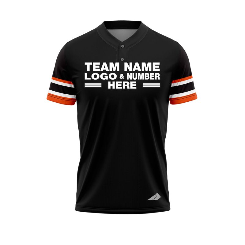 Custom Fully Sublimated Elegant Seven Pattern Black Orange White Performance Baseball Softball Two Buttons Jersey 25067