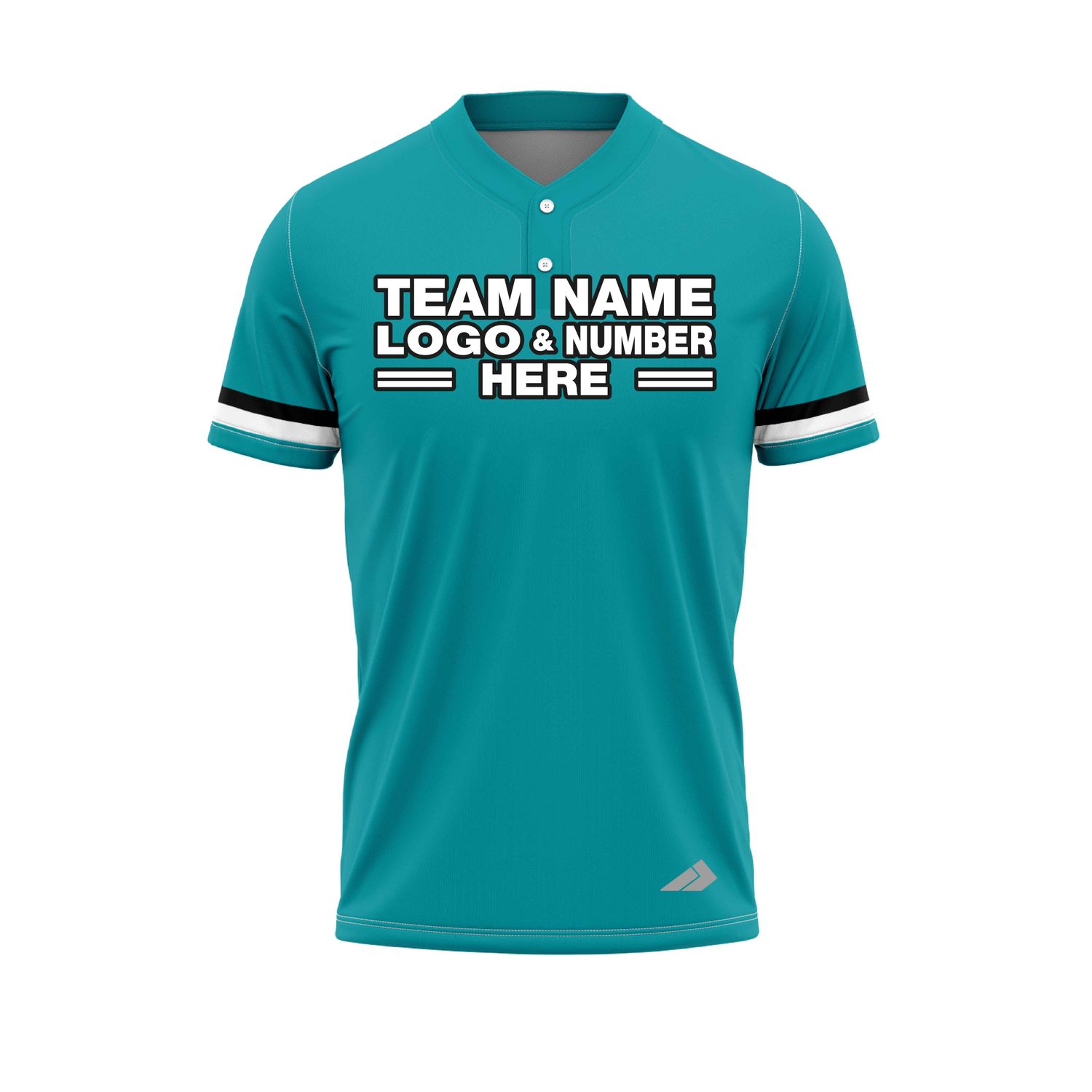 Custom Fully Sublimated Horizontal Stripes on Sleeves Three Pattern Teal White Black Performance Baseball Softball Two Buttons Jersey 25078