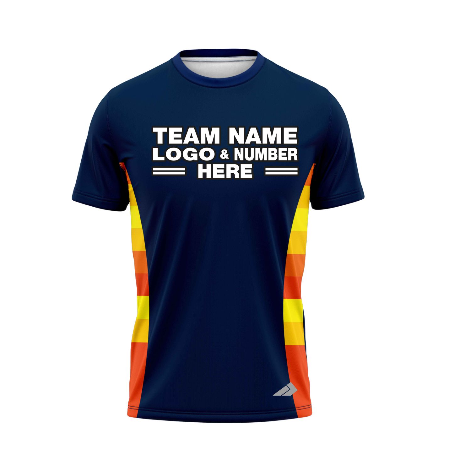 Custom Fully Sublimated Multicolor Waist Pattern Dark Blue Yellow Orange Red Performance Baseball Softball Jersey 25094