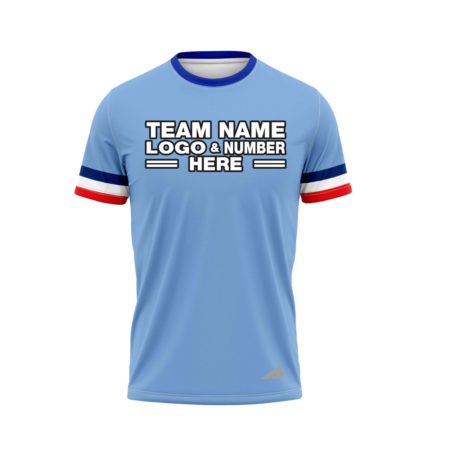 Custom Fully Sublimated Horizontal Stripes on Sleeves Pattern Baby Blue Red White Performance Baseball Softball Jersey 25116