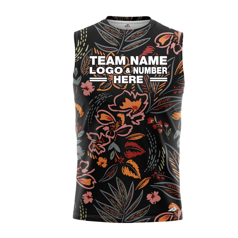 Custom Fully Sublimated Bohemio Floral Two Pattern Black Multicolor Performance Sleeveless 10743