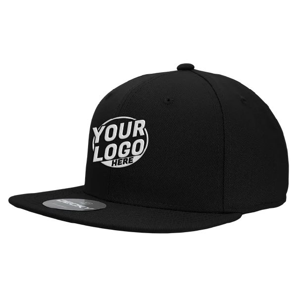 RP1 Baseball 6 Panel High Profile Structured Acrylic / Polyester Flat Bill Fitted Black Hat 00149