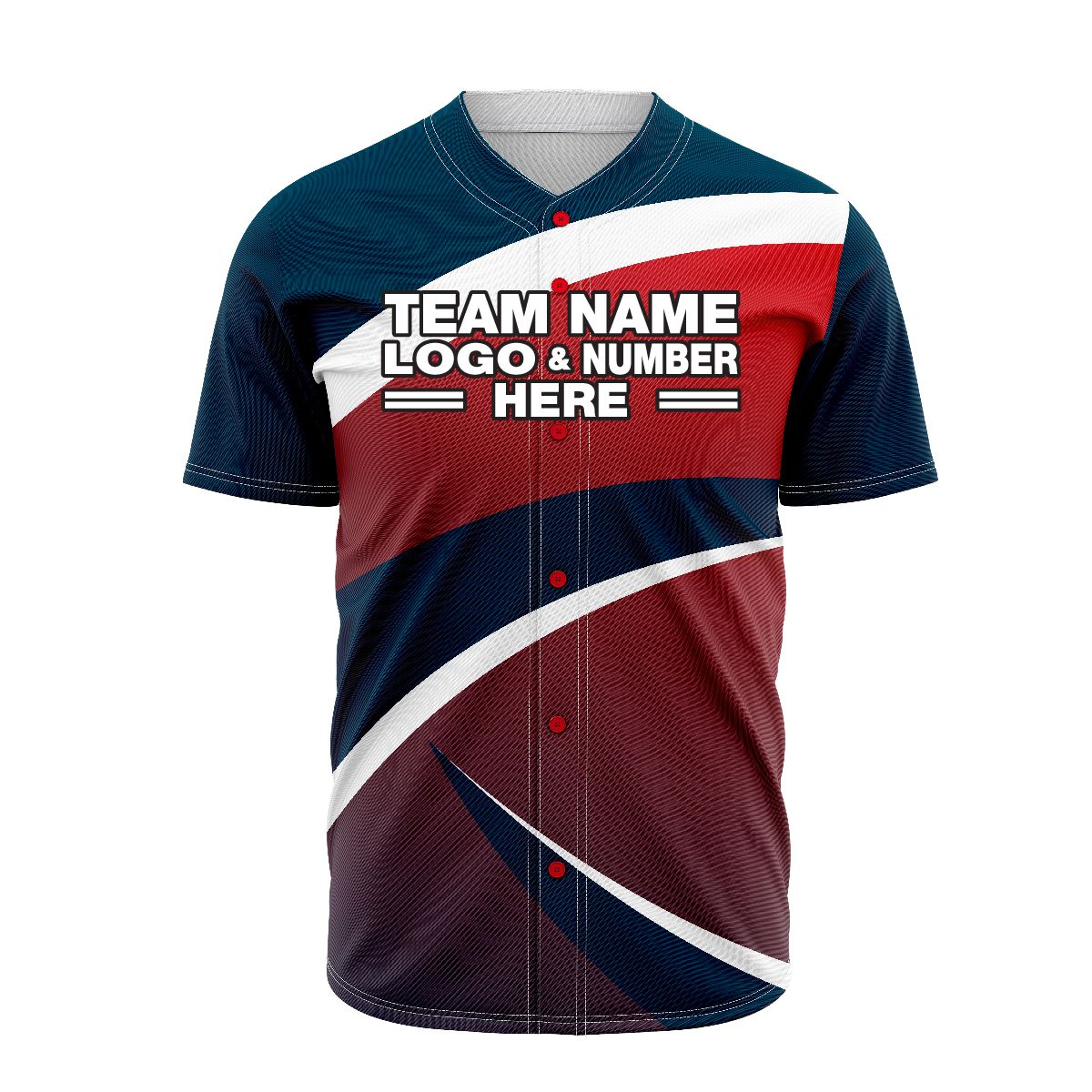 Custom Fully Sublimated Spikes Pattern Dark Blue Red White Performance Baseball Softball Full Buttons Jersey 5308