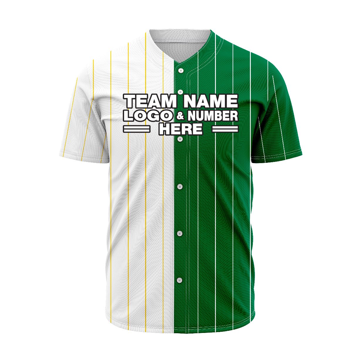 Custom Fully Sublimated Vertical Stripes Five Pattern White Green Performance Baseball Softball Full Buttons Jersey 5329