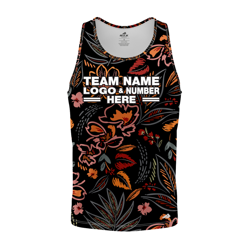 Custom Fully Sublimated Bohemio Floral Two Pattern Black Multicolor Performance Tank Top 16398