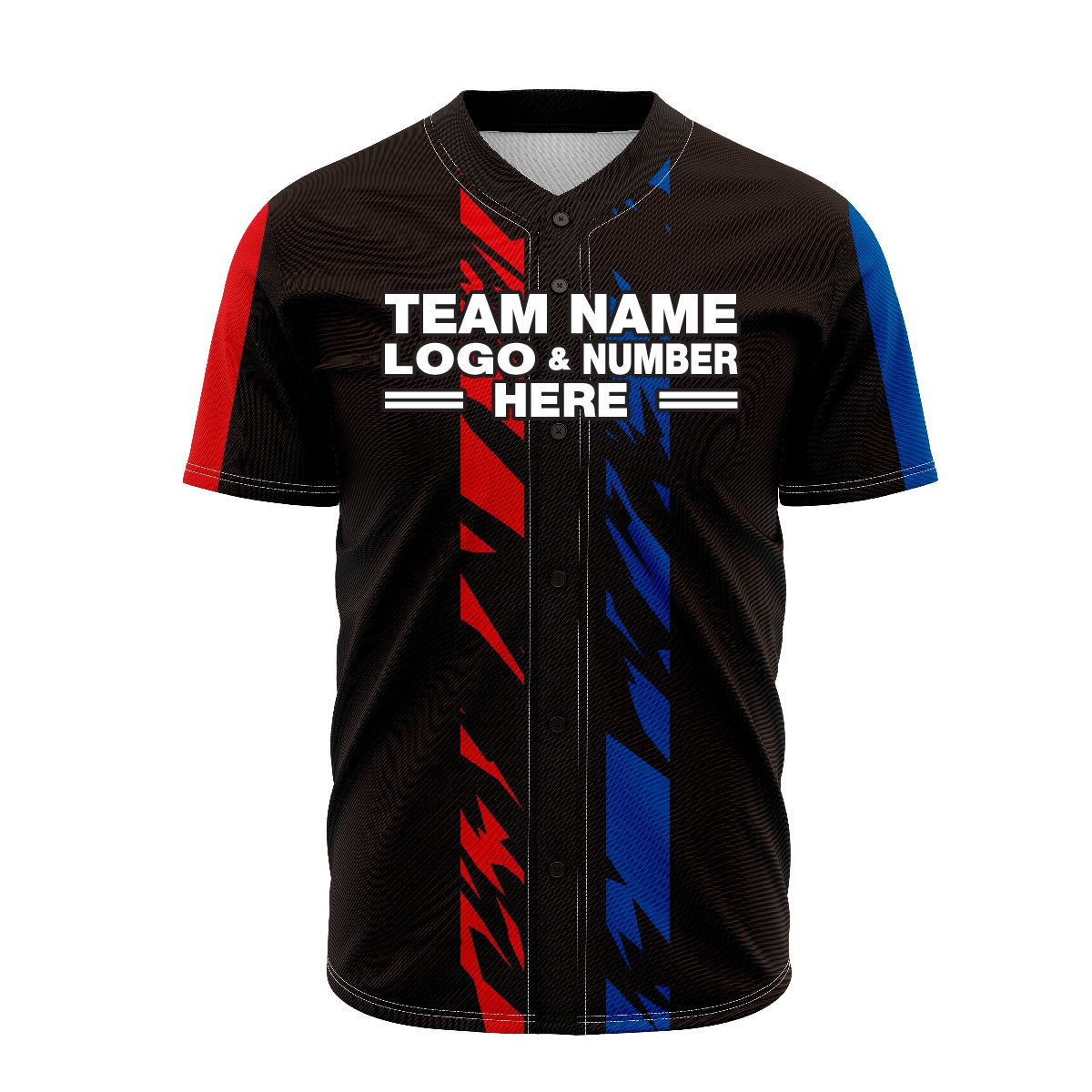 Custom Fully Sublimated Swarm Pattern Black Blue Red Performance Baseball Softball Full Buttons Jersey 16821