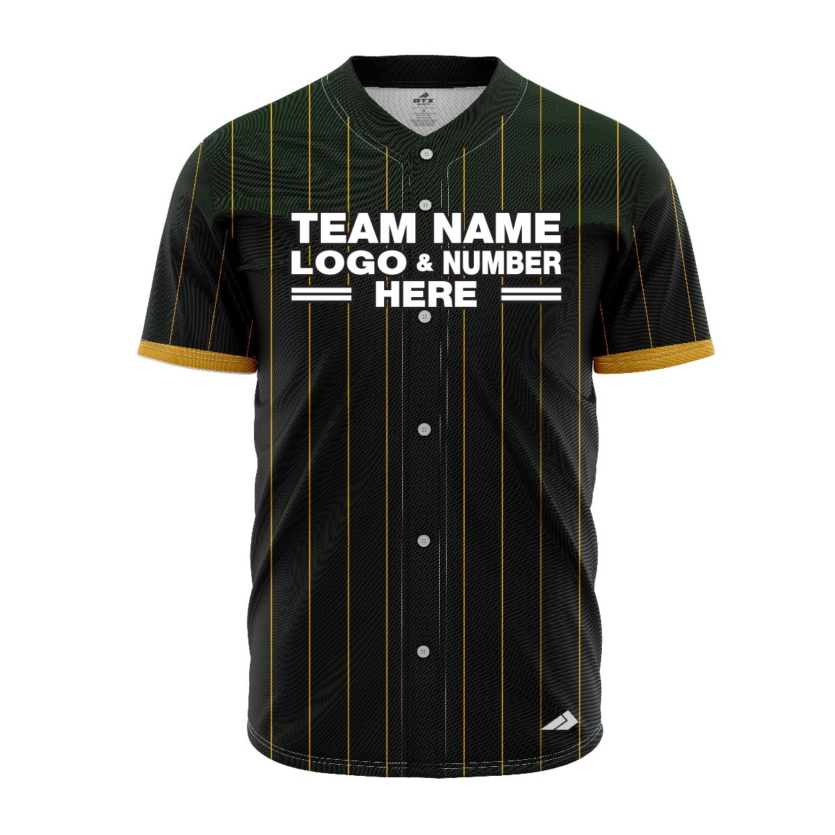 Custom Fully Sublimated Vertical Stripes Eight Pattern Black Gold Performance Baseball Softball Full Buttons Jersey 16840