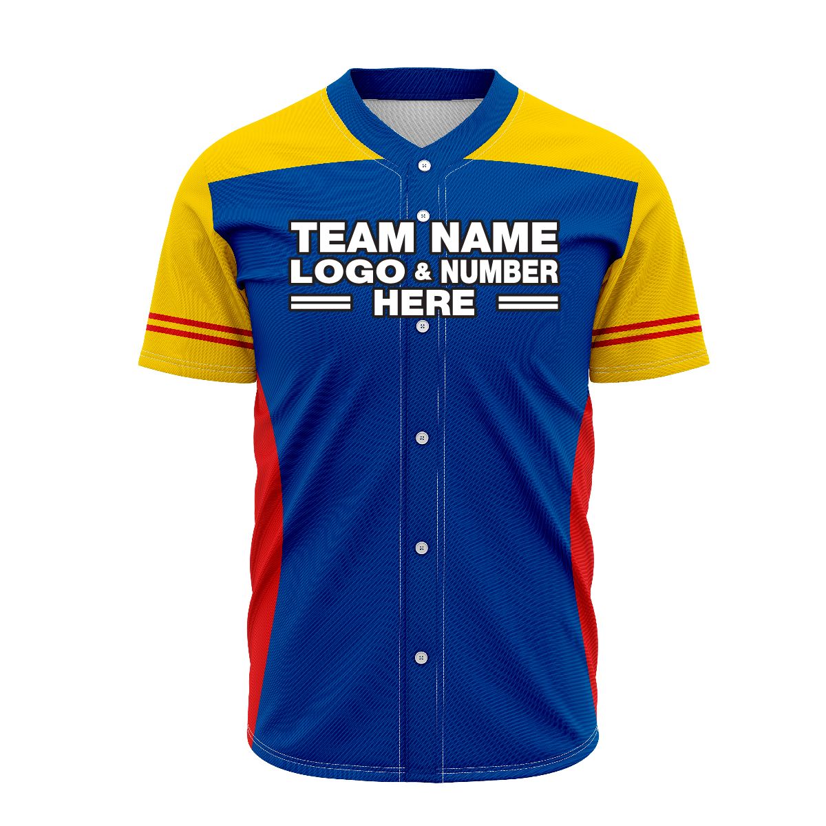 Custom Fully Sublimated Unique Two Pattern Blue Yellow Red Performance Baseball Softball Full Buttons Jersey 16806